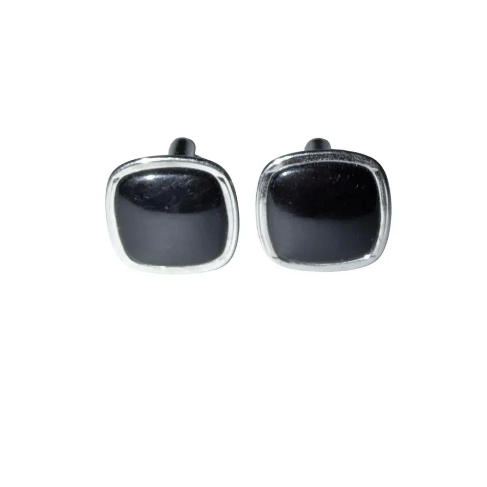Vintage swank black and silver cufflinks upscale gentleman wedding banquet